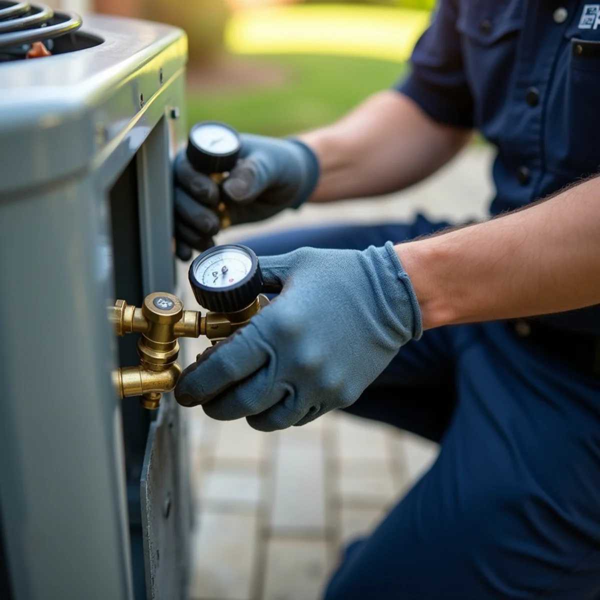 EPA-certified technician testing for a refrigerant leak on an AC system in Stafford, VA