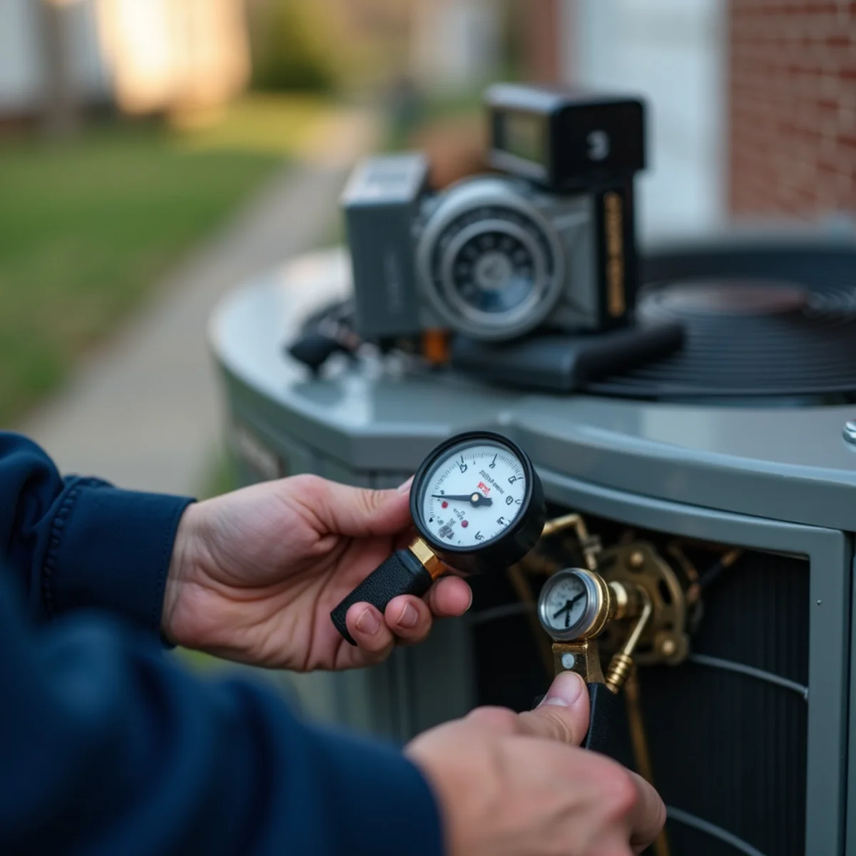 Close-up of ac installation & replacement work and equipment in a Stafford, VA home