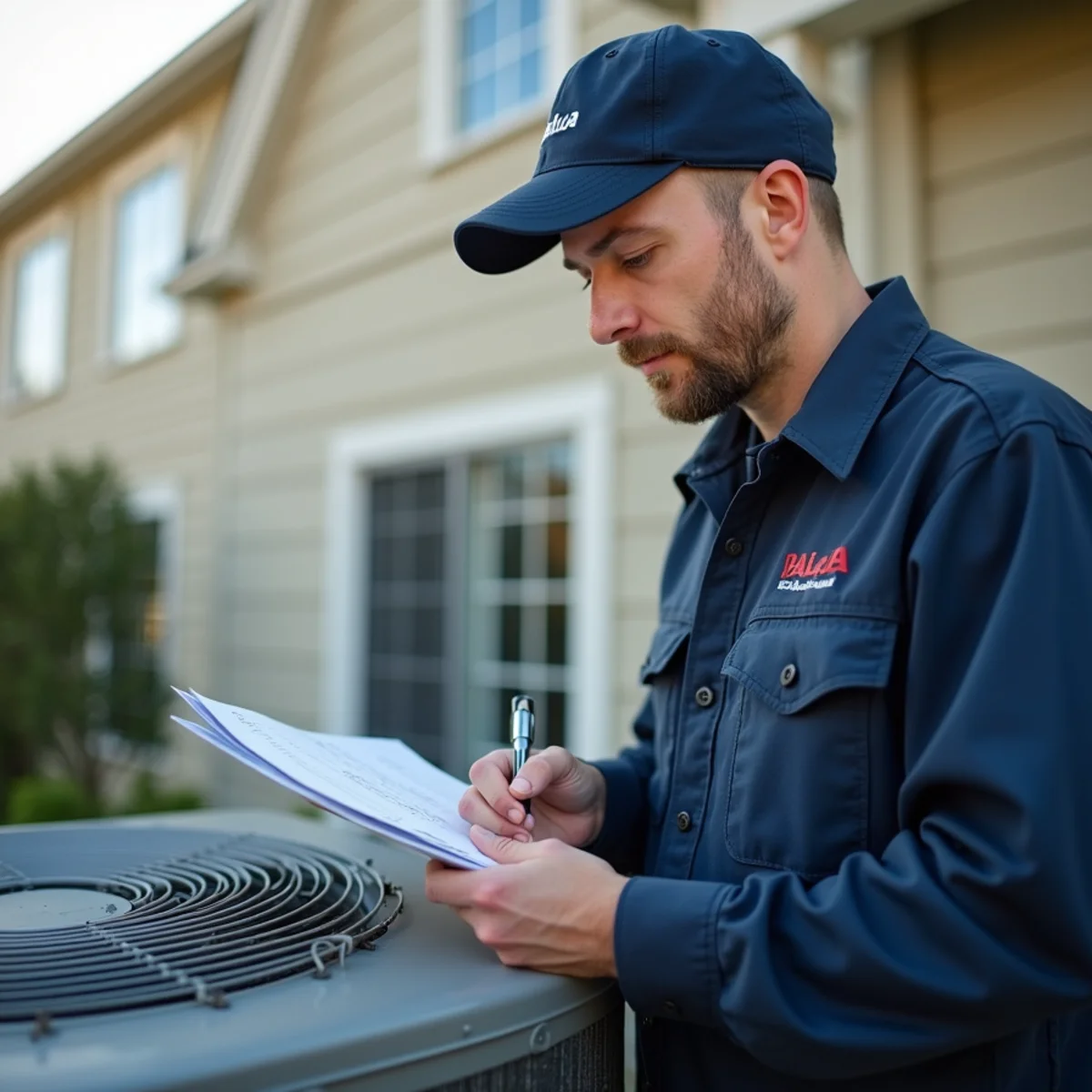 Technician writing up an AC repair estimate at a Stafford, VA home