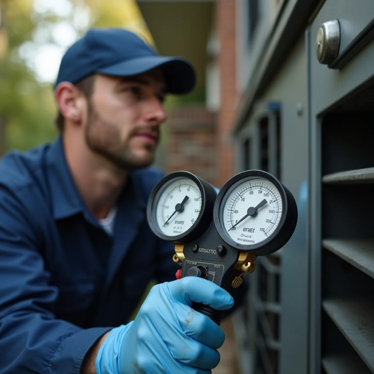 Close-up of ac repair work and equipment in a Stafford, VA home