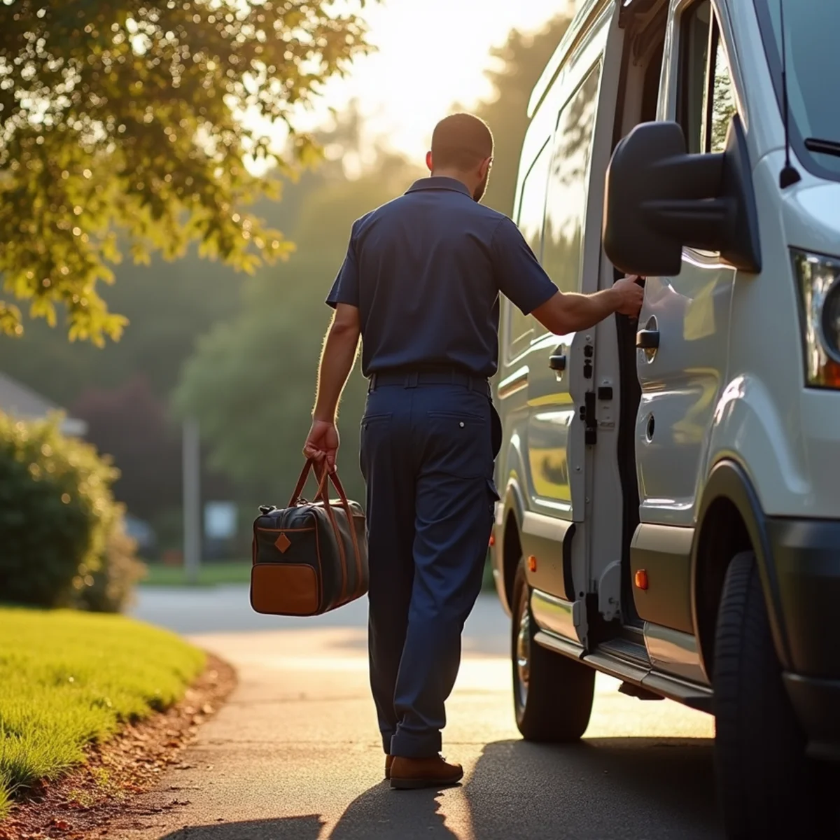 HVAC technician arriving for emergency AC repair at a Stafford, VA home during a heat wave