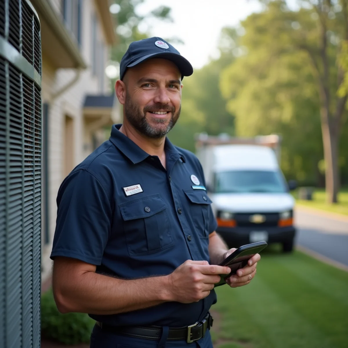 HVAC technician servicing a multi-zone system at a large Augustine golf-community home in Stafford, VA