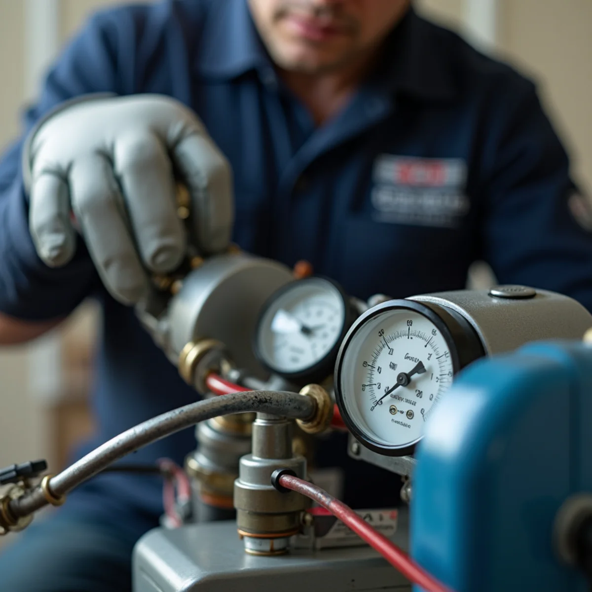 Close-up of whole-home dehumidifier installation work and equipment in a Stafford, VA home
