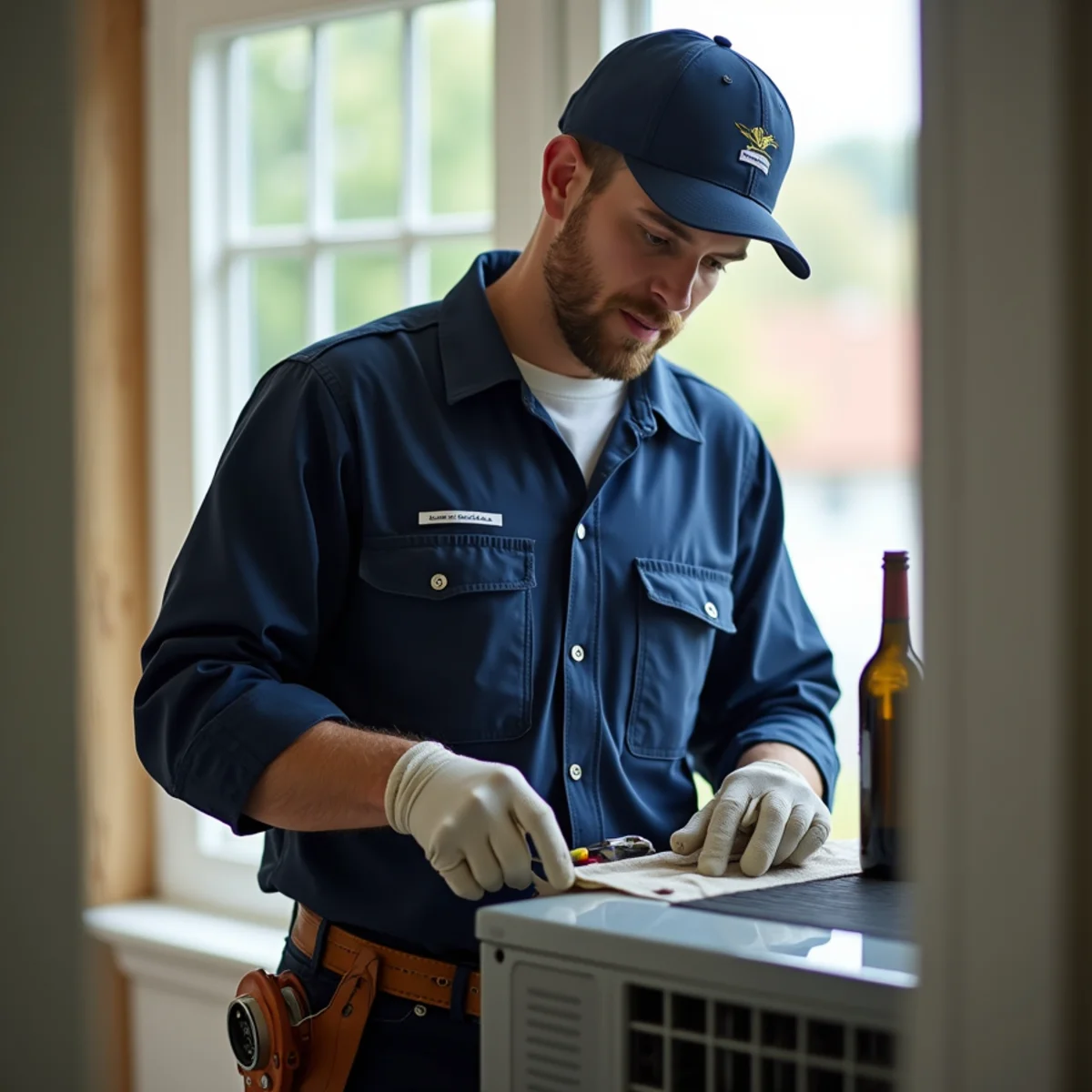 Emergency AC Repair being performed by a licensed technician at a Stafford, VA home