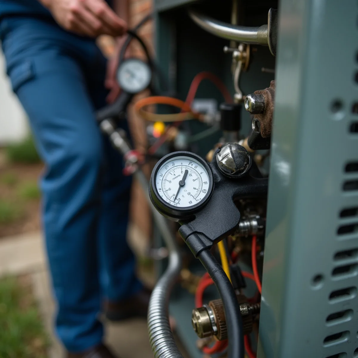 Close-up of emergency ac repair work and equipment in a Stafford, VA home