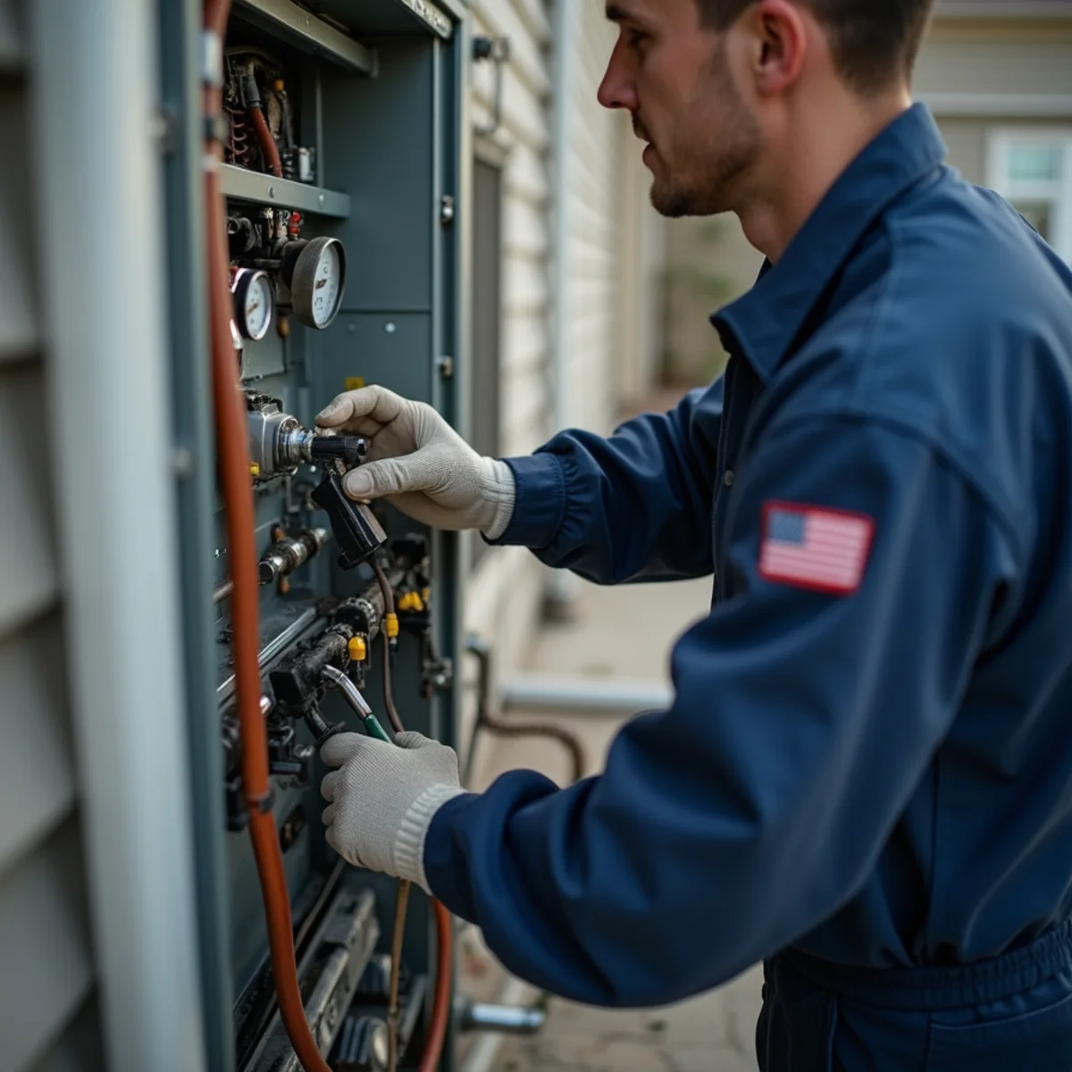 Close-up of 24/7 emergency hvac repair work and equipment in a Stafford, VA home