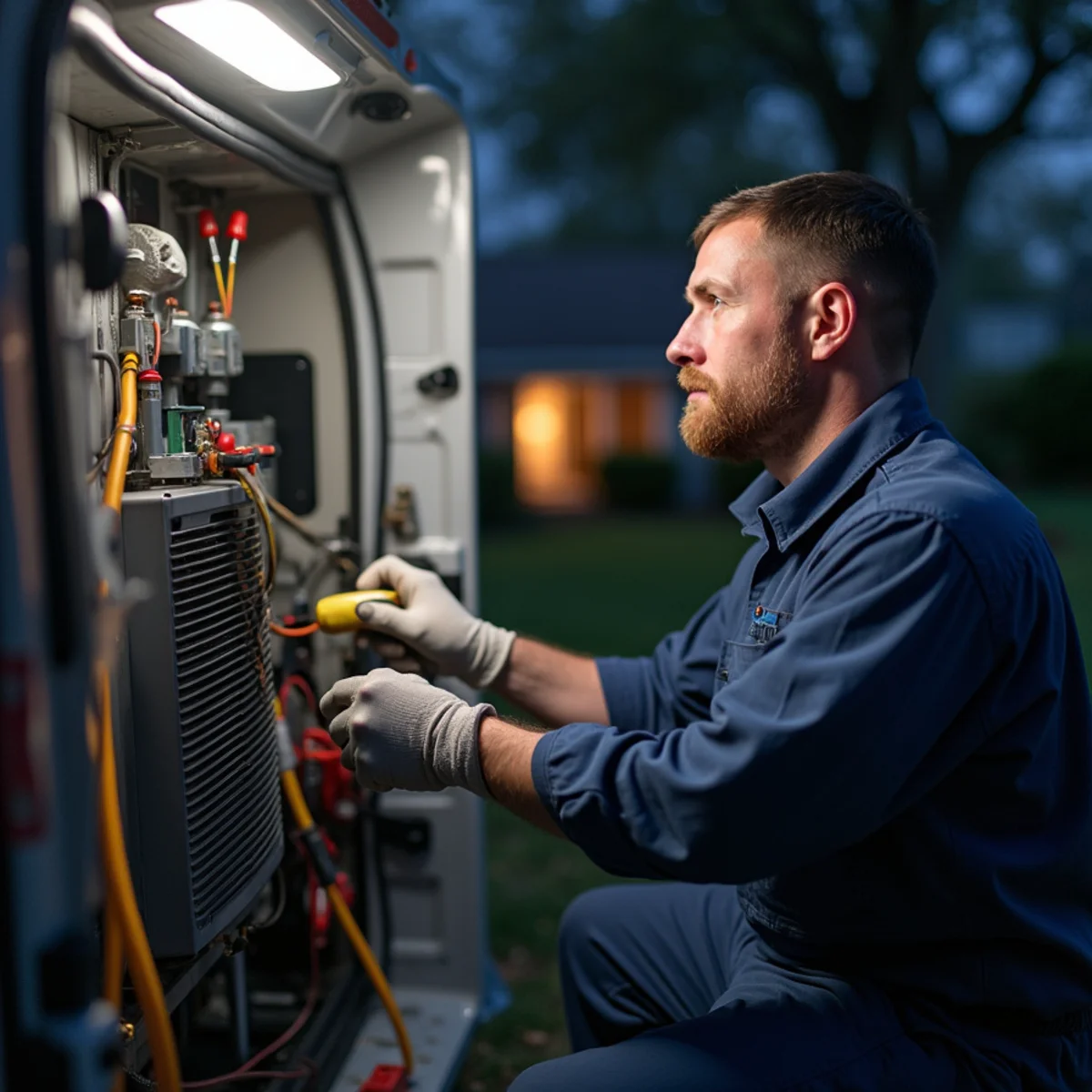 HVAC service van dispatched at night to an emergency call in Stafford, VA