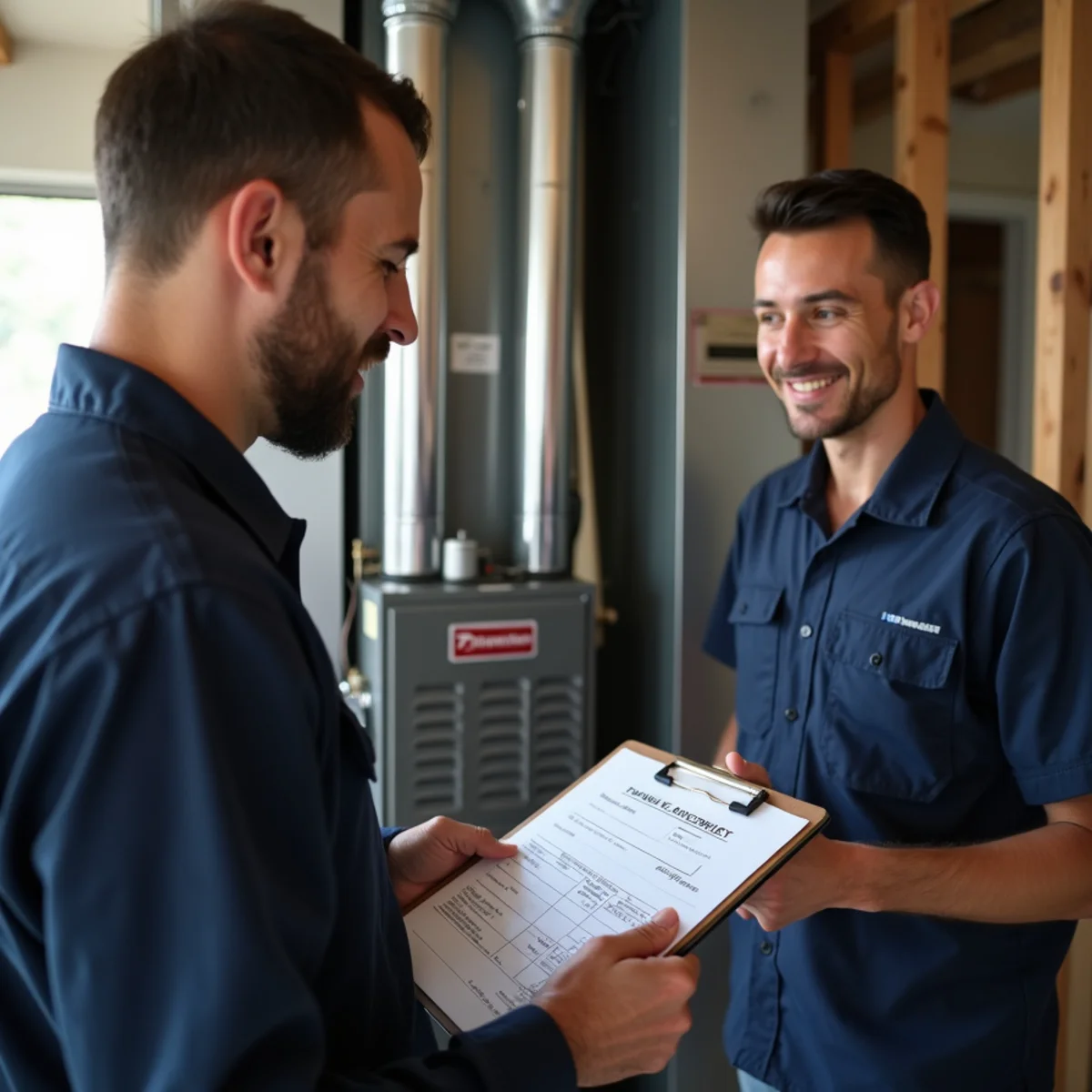 Technician installing a new high-efficiency gas furnace during a replacement at a Stafford, VA home