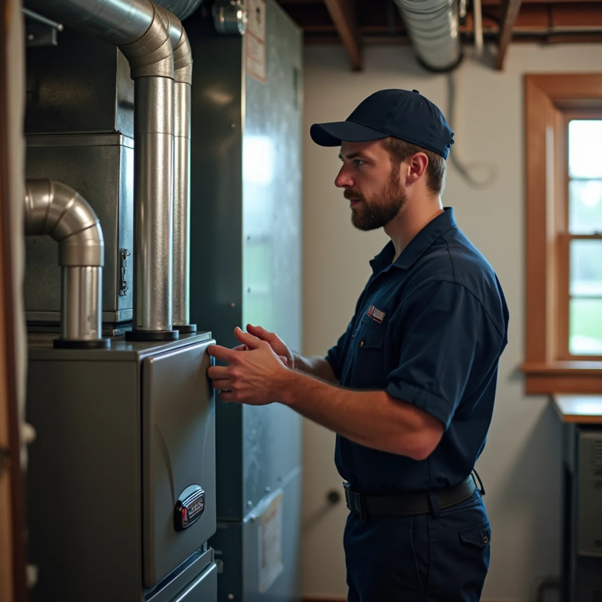 A gas furnace and an electric furnace shown side by side in a Stafford, VA home utility space