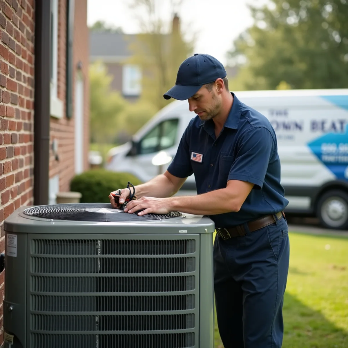 HVAC technician replacing an end-of-life heat pump at a Hampton Oaks home in North Stafford, VA