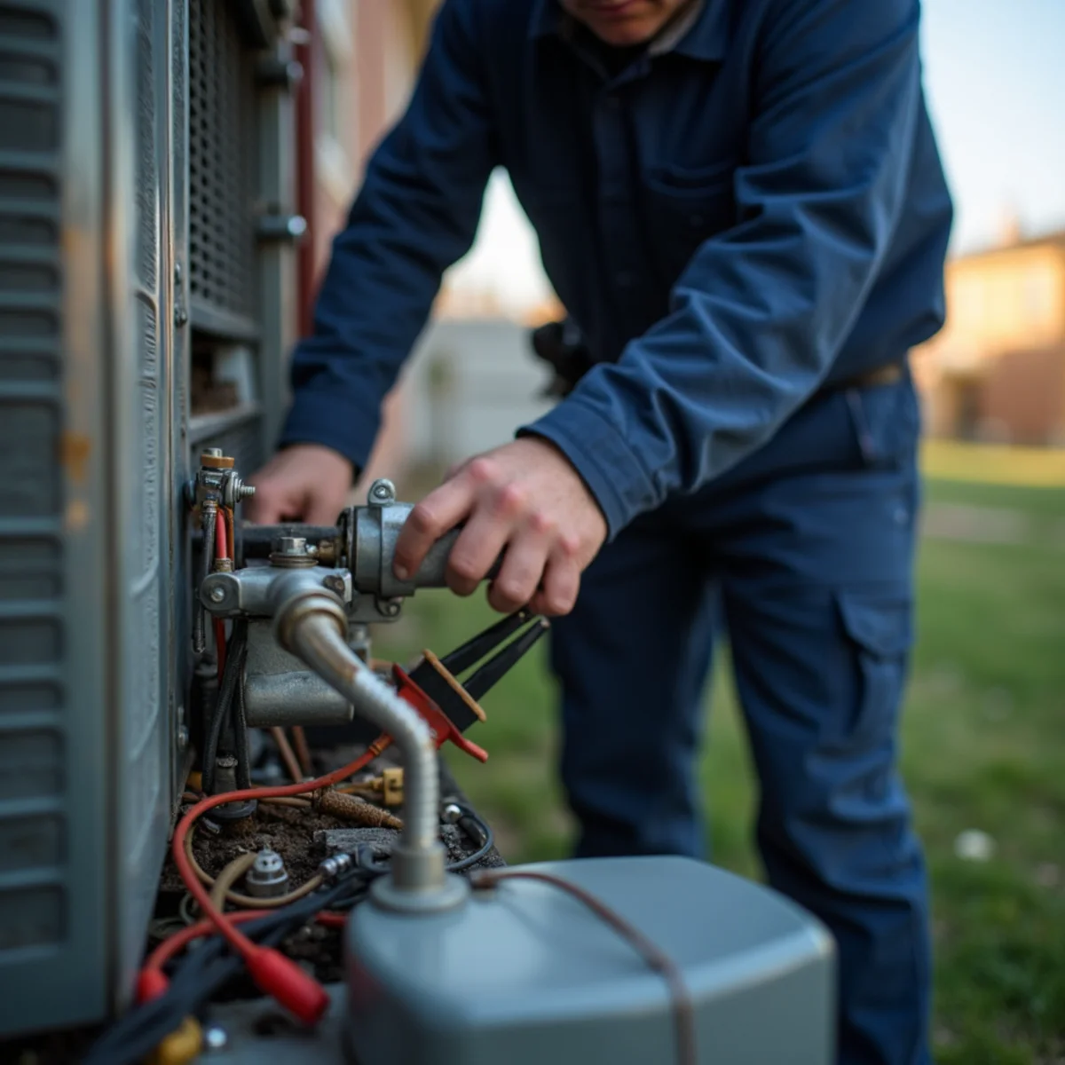 Close-up of hvac maintenance & tune-ups work and equipment in a Stafford, VA home