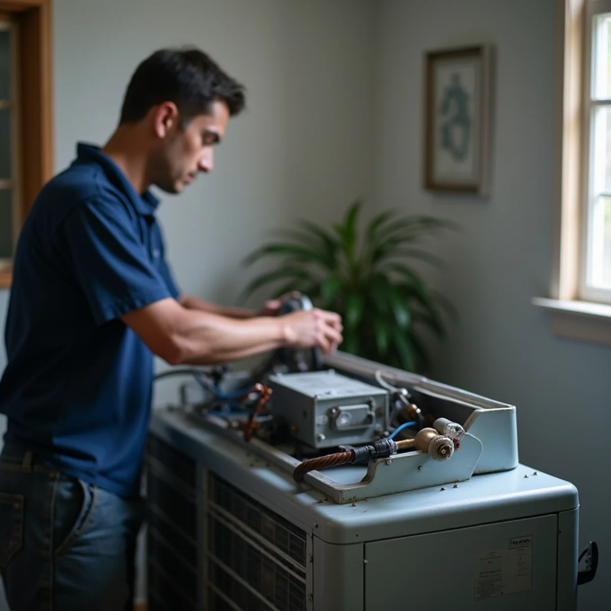 Close-up of indoor air quality solutions work and equipment in a Stafford, VA home