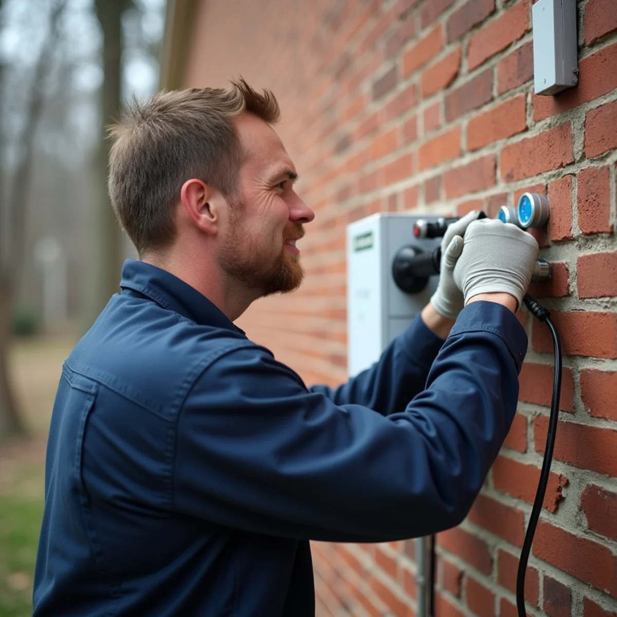 Technician installing a whole-home air purifier on an HVAC system in a Stafford, VA home