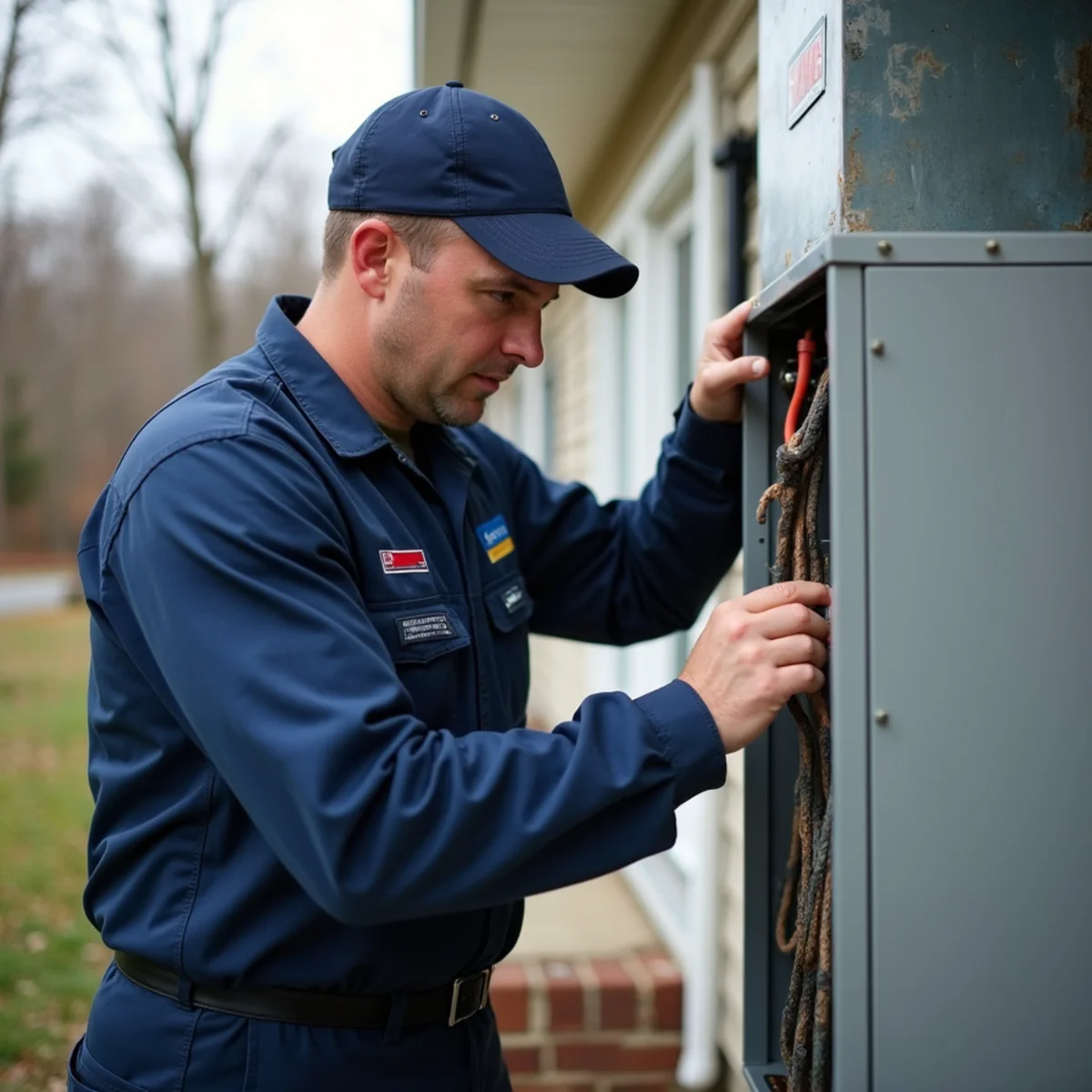 HVAC technician inspecting a furnace and coil for a military family moving into a Stafford, VA home near Quantico