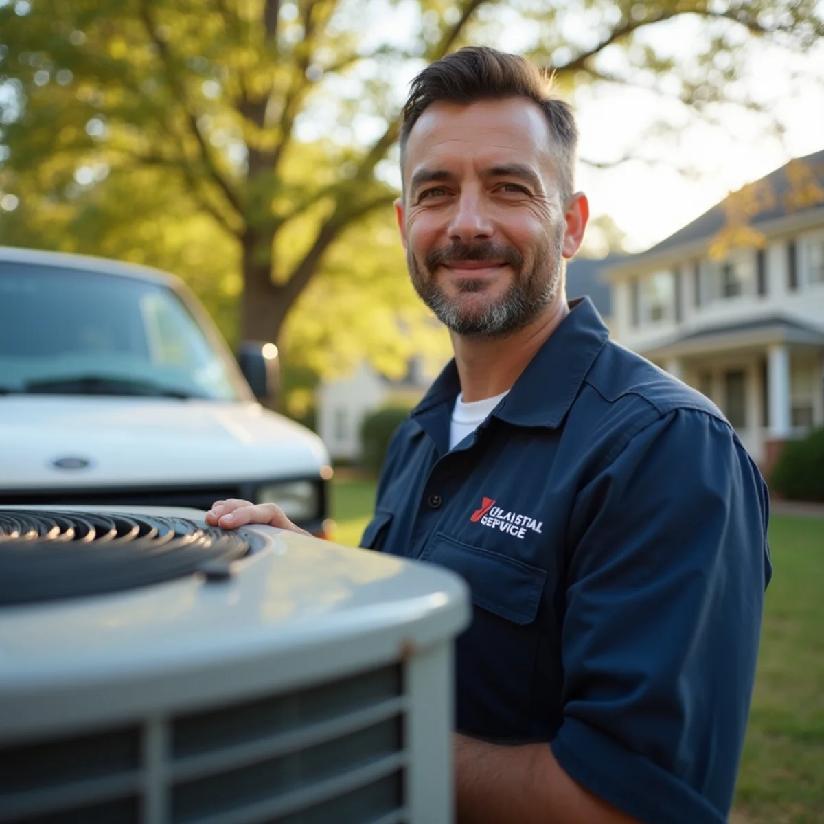 HVAC technician performing first maintenance on a newer home's system in Shelton's Run, Stafford VA