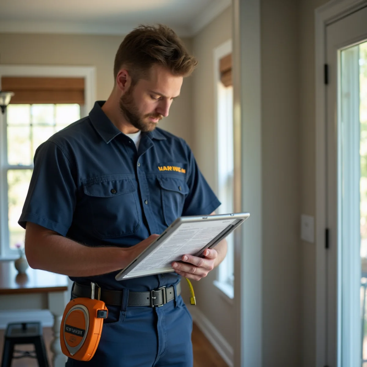 A technician performing a Manual J load calculation to size an HVAC system for a Stafford, VA home